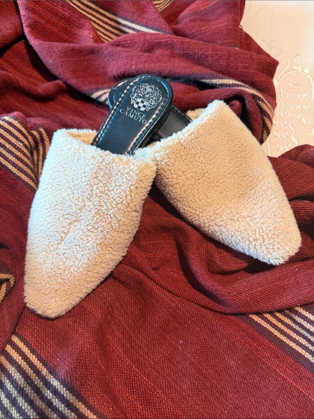 Vince Camuto Cream Faux Shearling Pointed Mule Slides